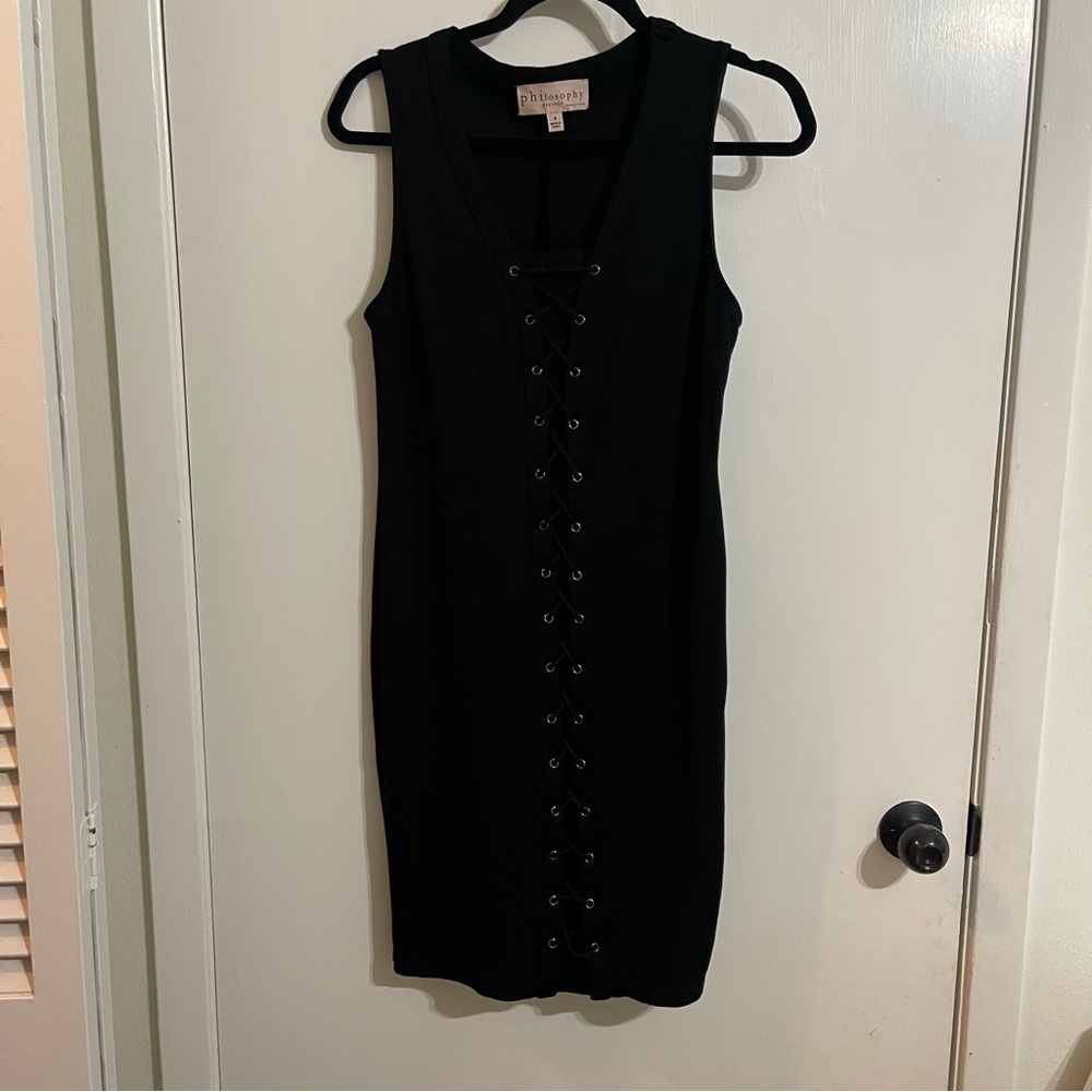 Philosophy Dresses by Republic Clothing Black Sleeveless Lace-Up Midi Dress